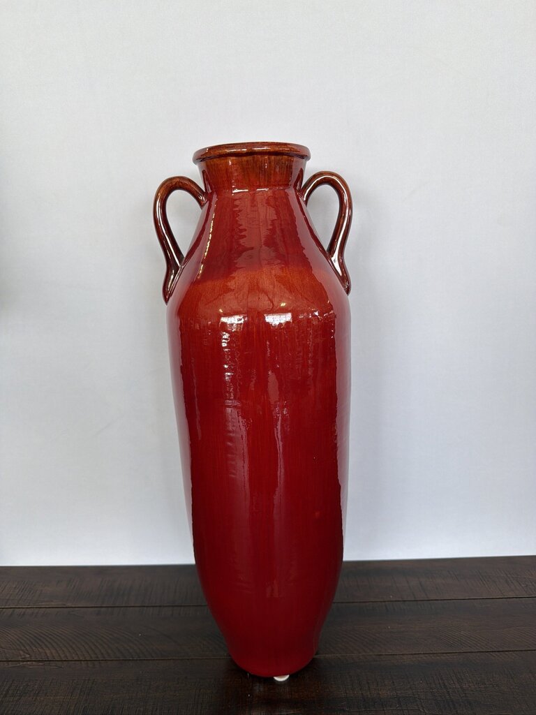 Red Glazed Vase W/ Handles- 8X8X24
