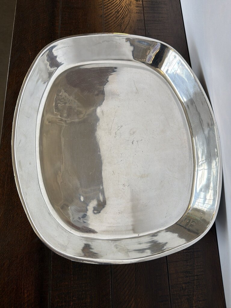 Oval Pewter Tray- 16.5X14X2- AS IS