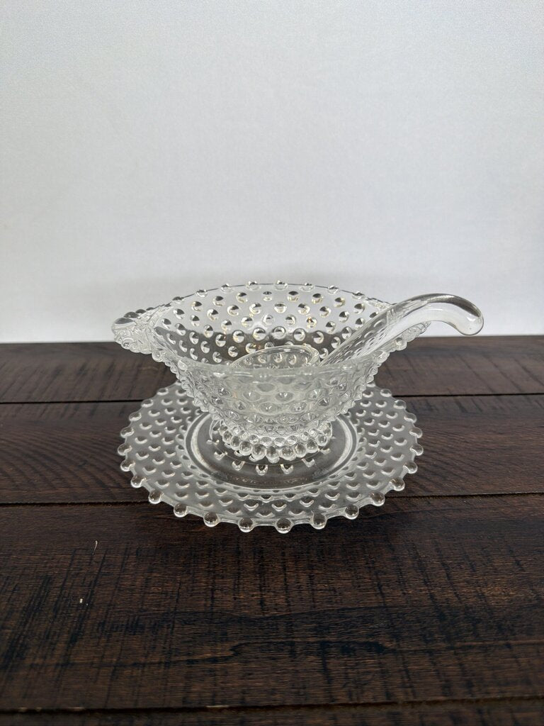 Vintage Hobnail Bowl & Plate Set W/ Spoon- 6X6X3