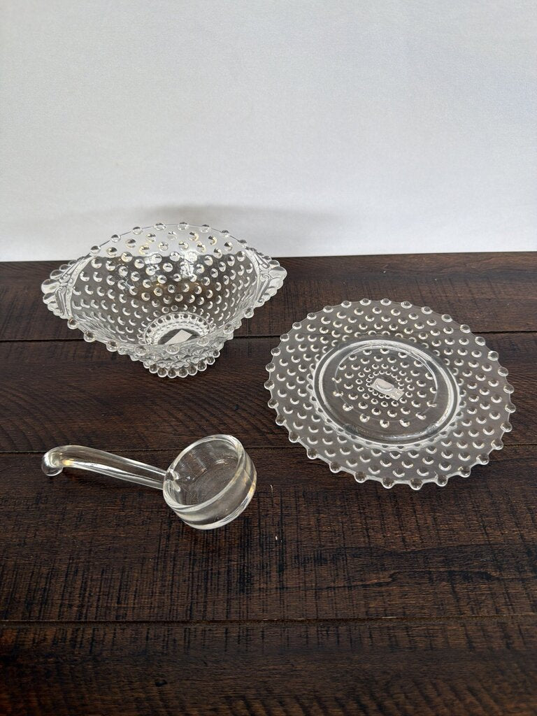 Vintage Hobnail Bowl & Plate Set W/ Spoon- 6X6X3