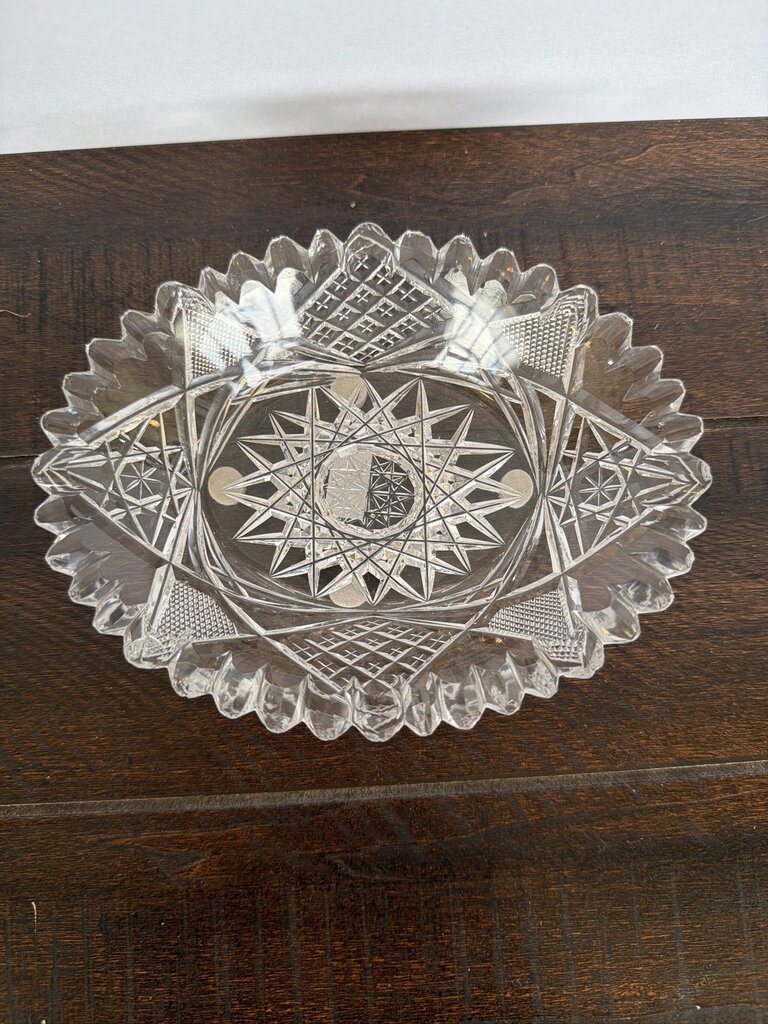 Brilliant Cut Glass Crystal Round Dish-6.5X5X1.5- AS IS