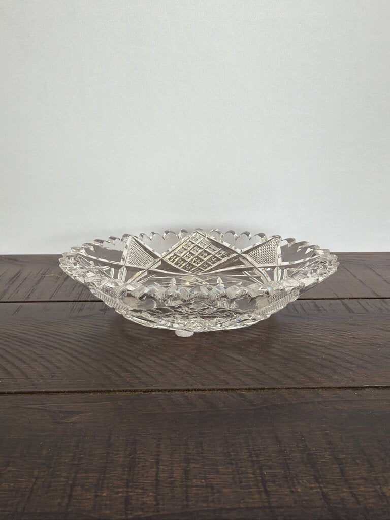 Brilliant Cut Glass Crystal Round Dish-6.5X5X1.5- AS IS