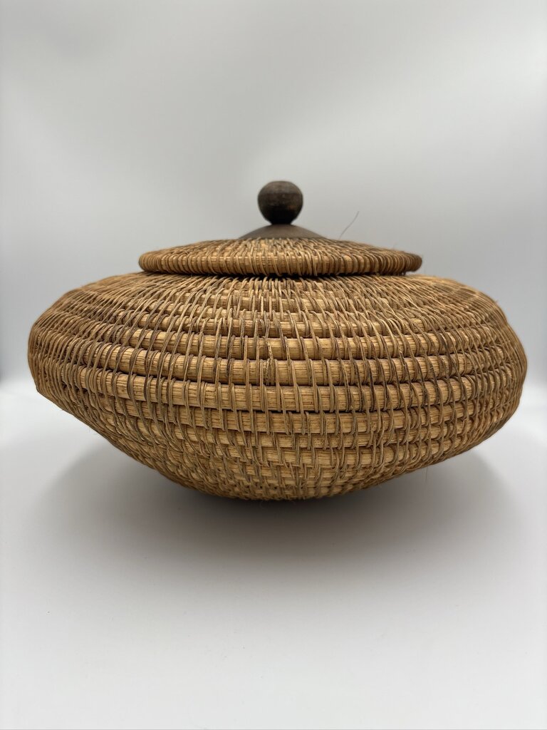 Woven Coiled Native American Basket W/ Lid- 11.5X11.5X7