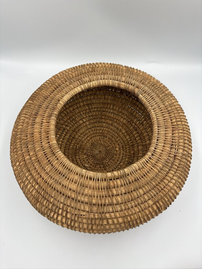 Woven Coiled Native American Basket W/ Lid- 11.5X11.5X7