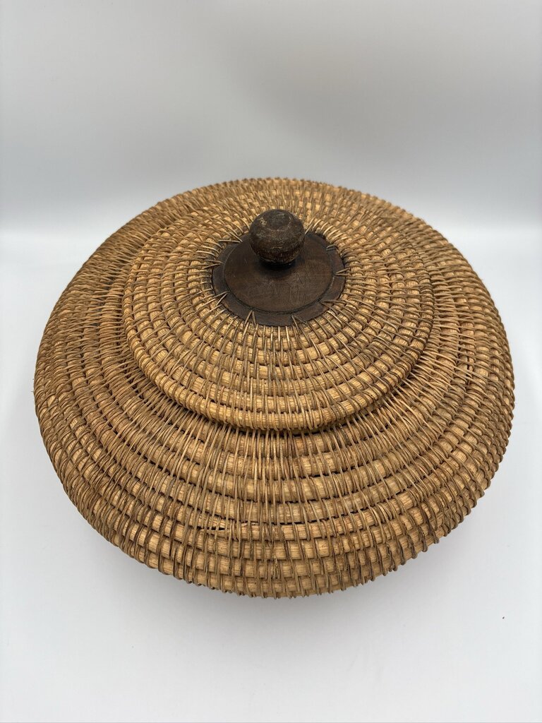 Woven Coiled Native American Basket W/ Lid- 11.5X11.5X7