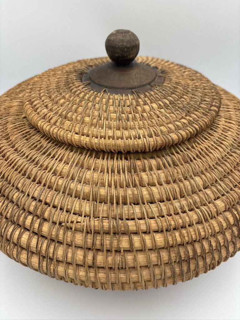 Woven Coiled Native American Basket W/ Lid- 11.5X11.5X7