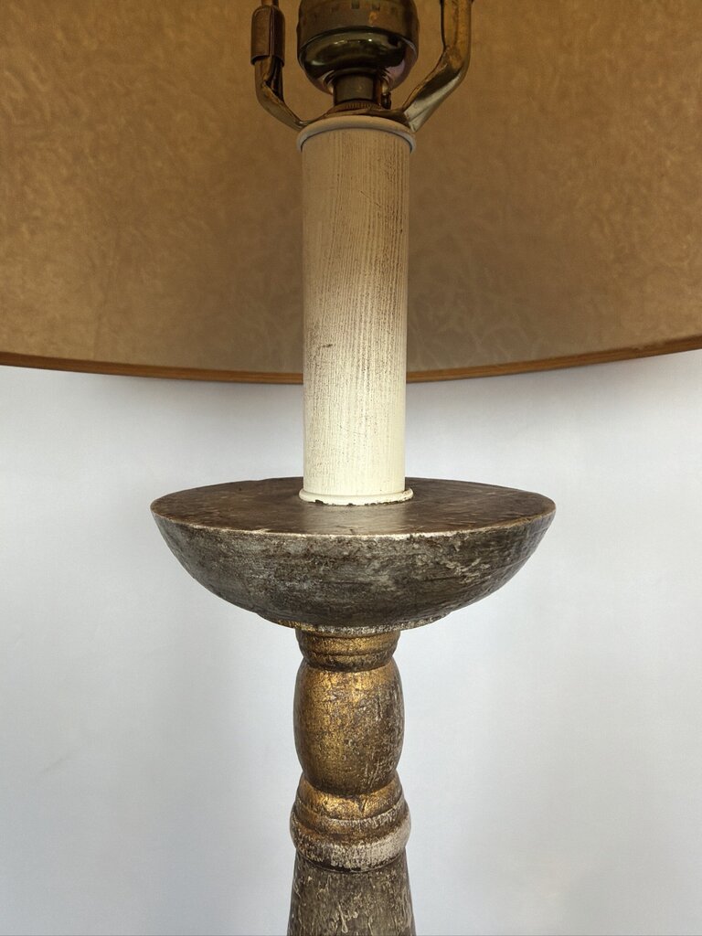Vintage Distressed Painted Metallic Lamp- 19.5X19.5X32H