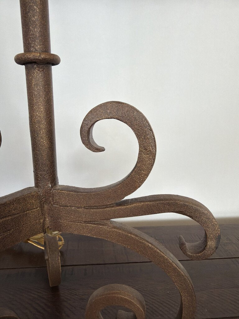 Wrought Iron Scrolled Table Lamp W/ Paper Shade- 20.5X20.5X30