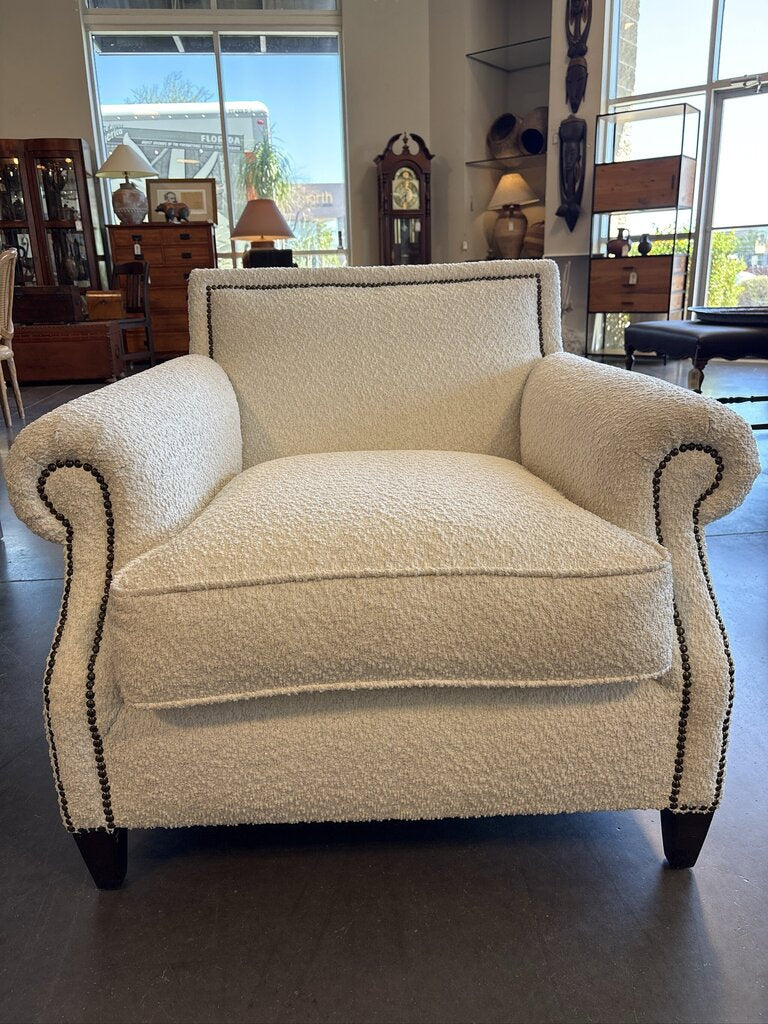Ivory Boucle Chair W/ Nail Heads - 38X40X32.5