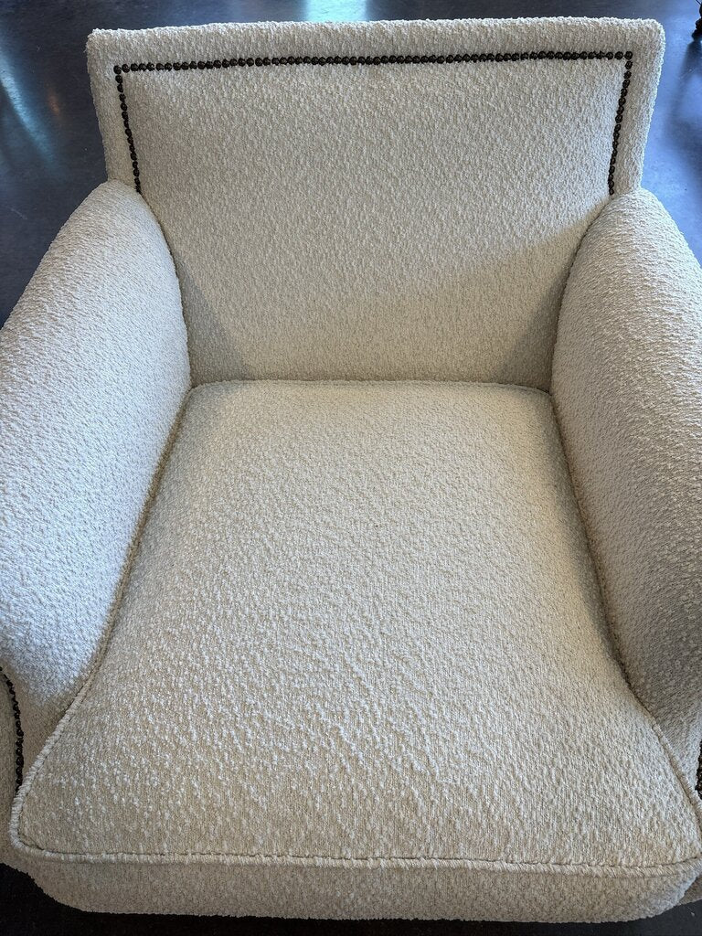 Ivory Boucle Chair W/ Nail Heads - 38X40X32.5