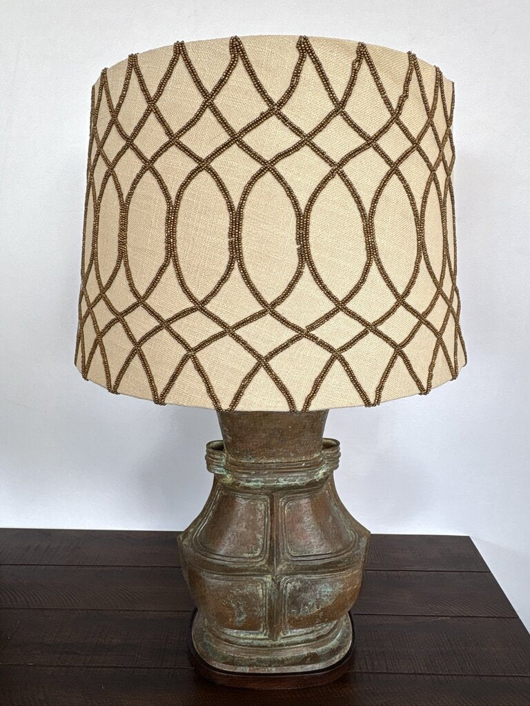 Fredrick Cooper Bronze Table Lamp W/ New Shade- 16.5X7X29H