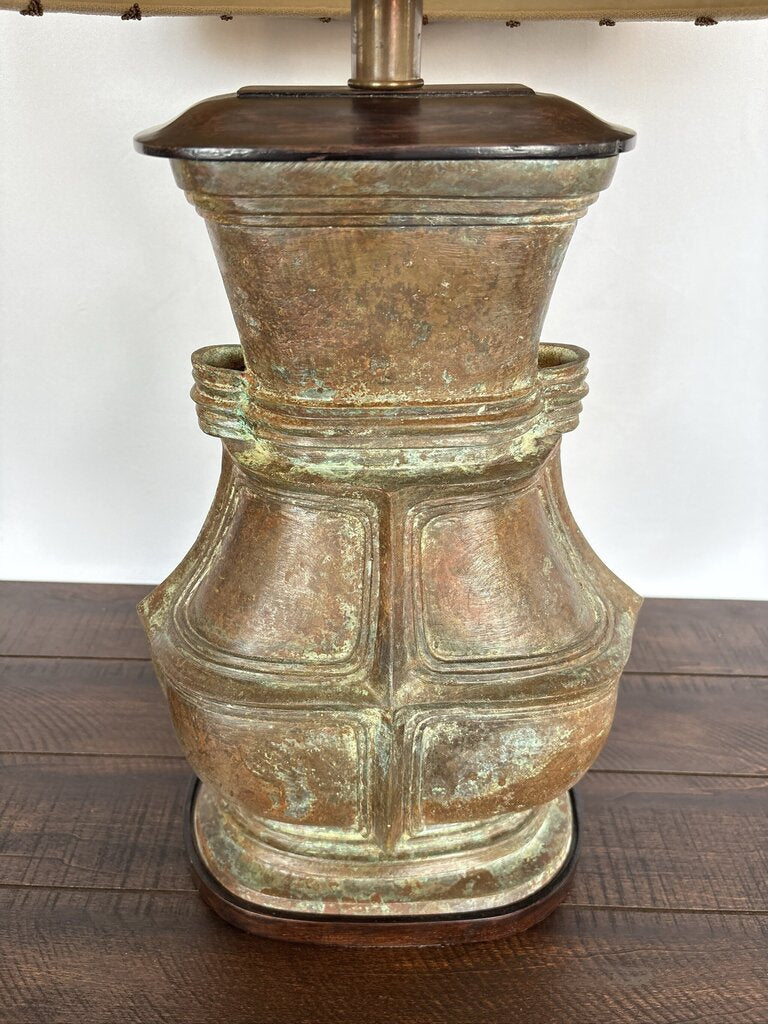 Fredrick Cooper Bronze Table Lamp W/ New Shade- 16.5X7X29H