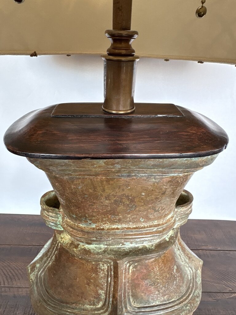 Fredrick Cooper Bronze Table Lamp W/ New Shade- 16.5X7X29H