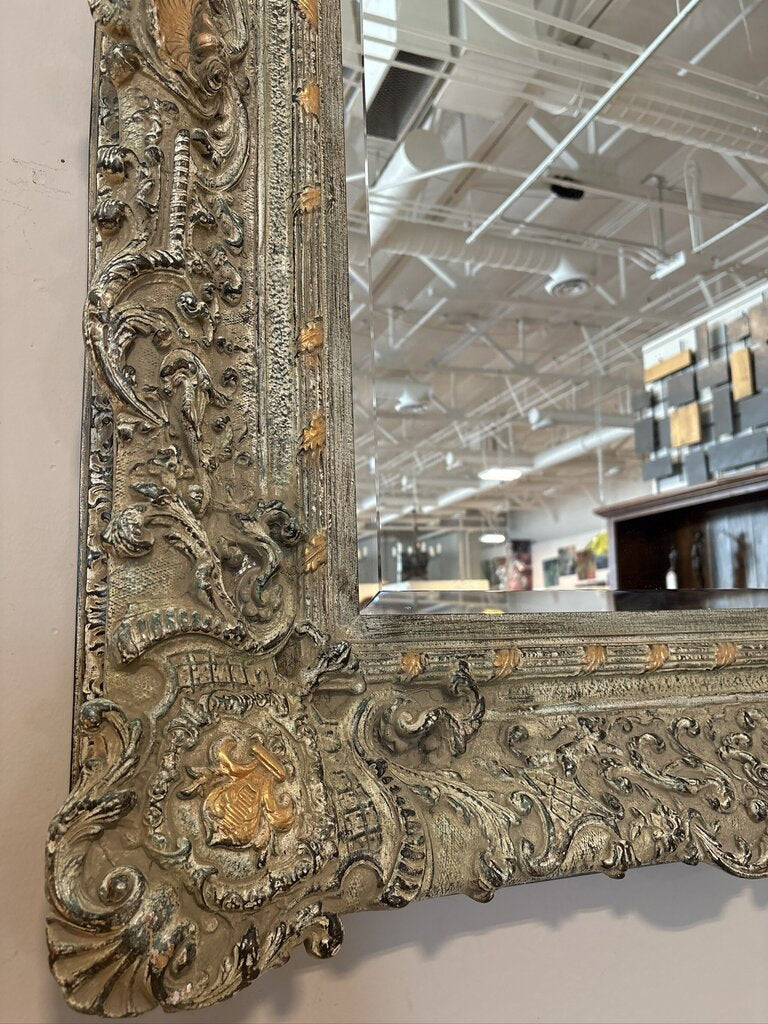 Vintage Ornate Wood Wall Mirror W/ Fleur De Lis Accents - 62X5.5X51H