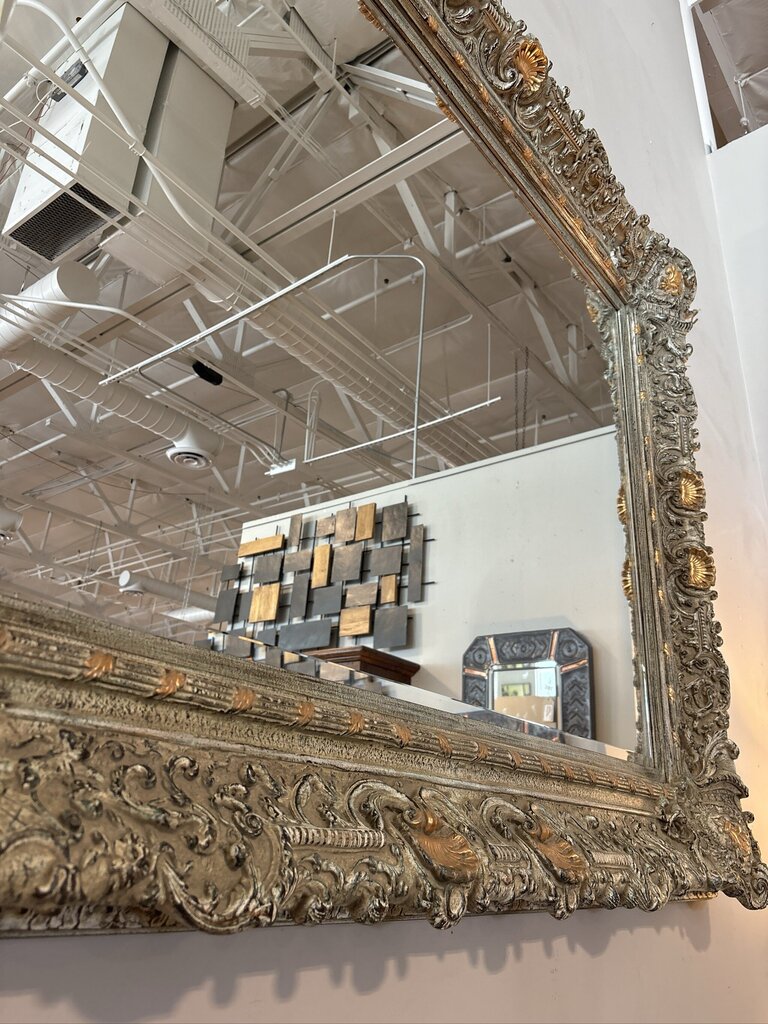 Vintage Ornate Wood Wall Mirror W/ Fleur De Lis Accents - 62X5.5X51H