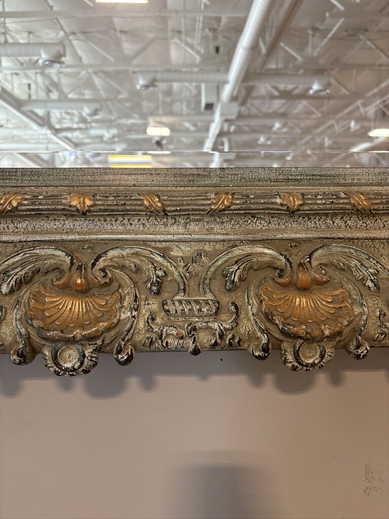 Vintage Ornate Wood Wall Mirror W/ Fleur De Lis Accents - 62X5.5X51H