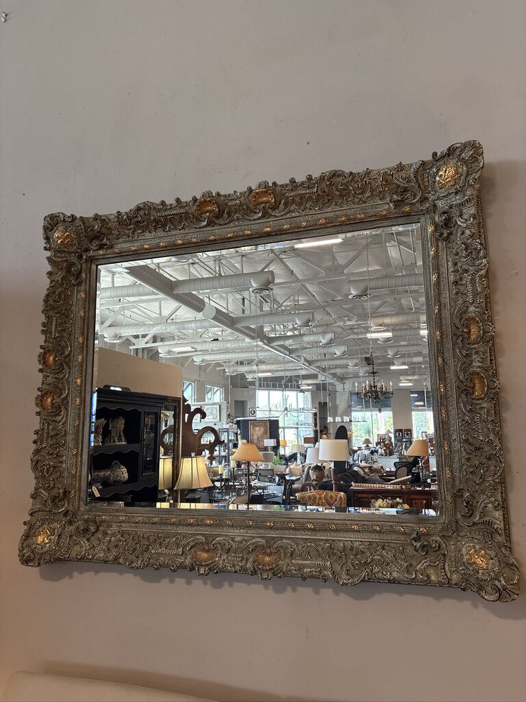 Vintage Ornate Wood Wall Mirror W/ Fleur De Lis Accents - 62X5.5X51H