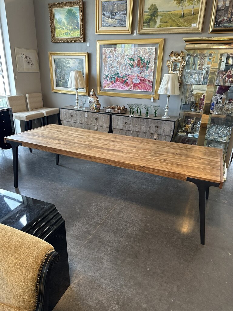 C&B Lakin Teak Wood Extension Dining Table W/ 2 Lvs-