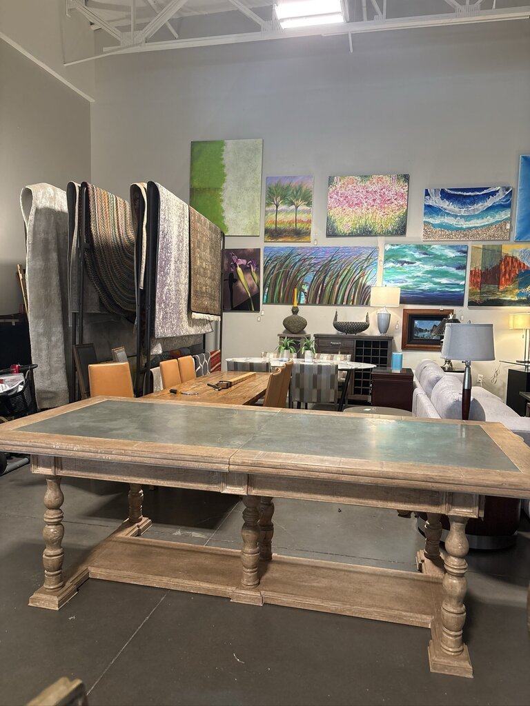 Wood & Zinc Top Dining Room Table- 47X99X32- AS IS