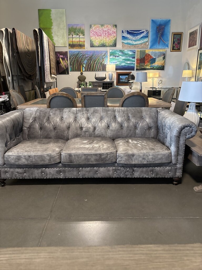 Bernhardt Leather Tufted Sofa W/ Nail Head Trim- 90X41X32