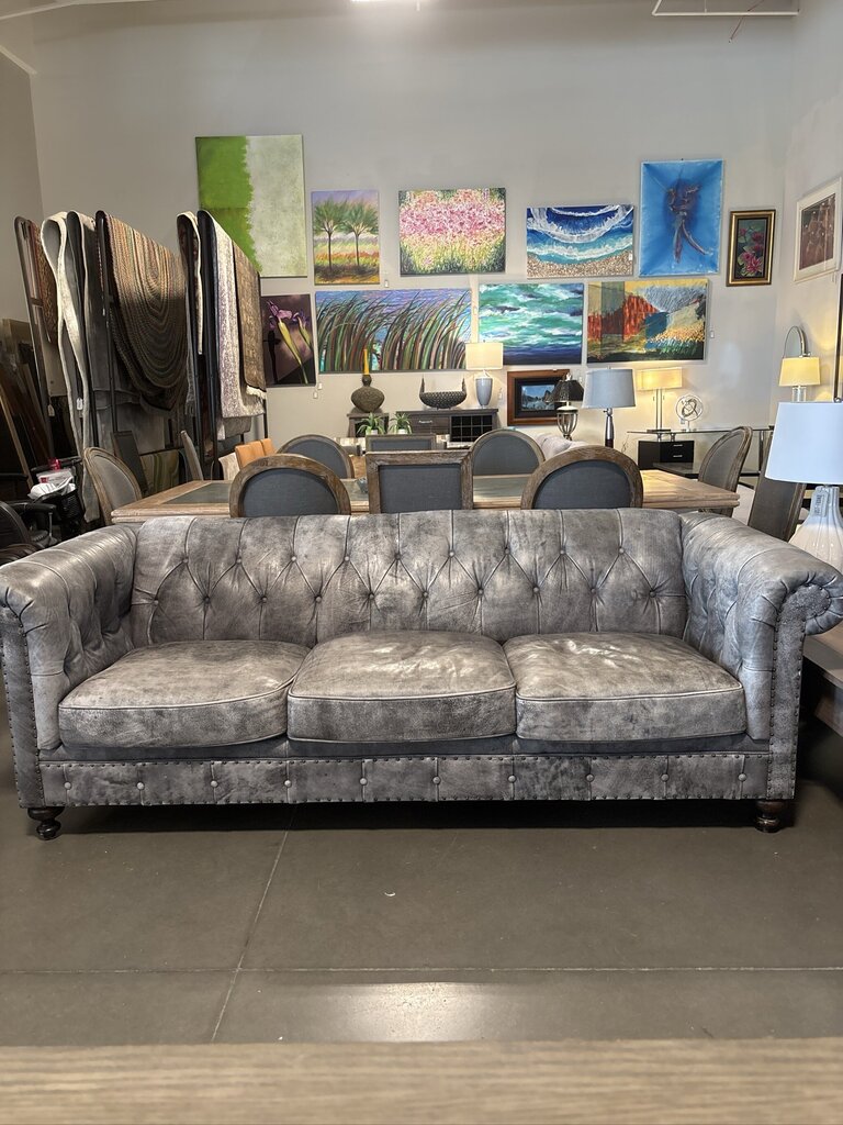 Bernhardt Leather Tufted Sofa W/ Nail Head Trim- 90X41X32