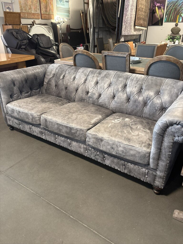 Bernhardt Leather Tufted Sofa W/ Nail Head Trim- 90X41X32