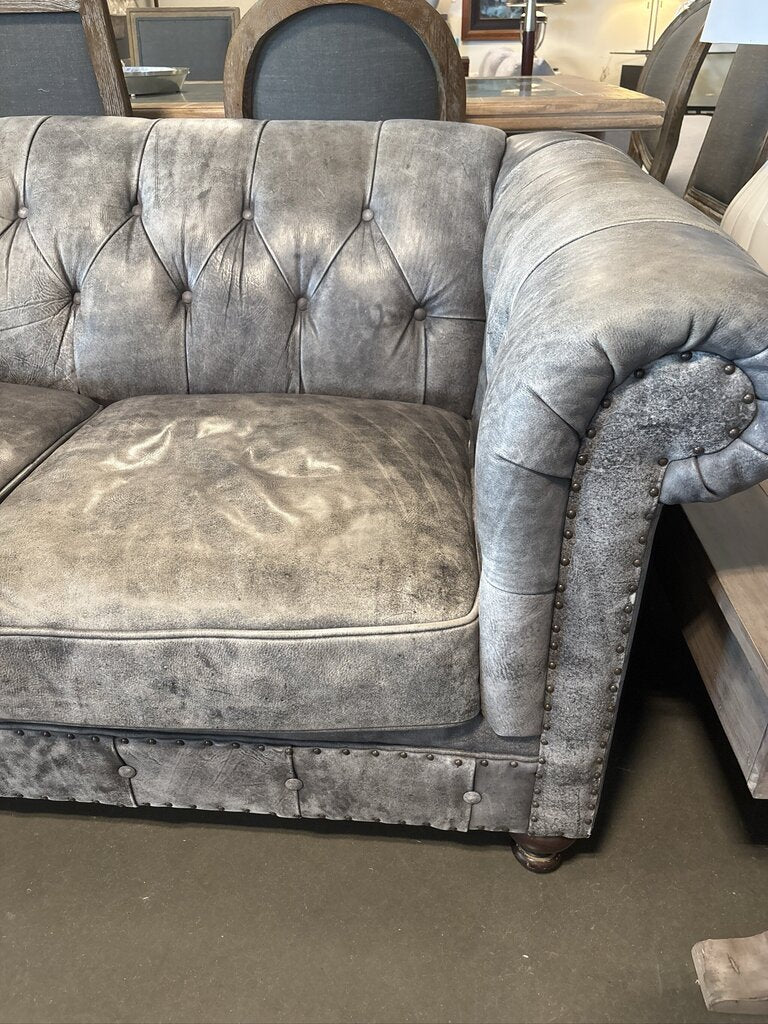 Bernhardt Leather Tufted Sofa W/ Nail Head Trim- 90X41X32