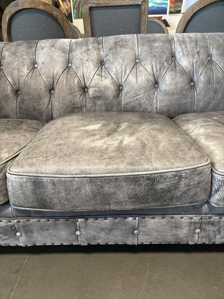 Bernhardt Leather Tufted Sofa W/ Nail Head Trim- 90X41X32