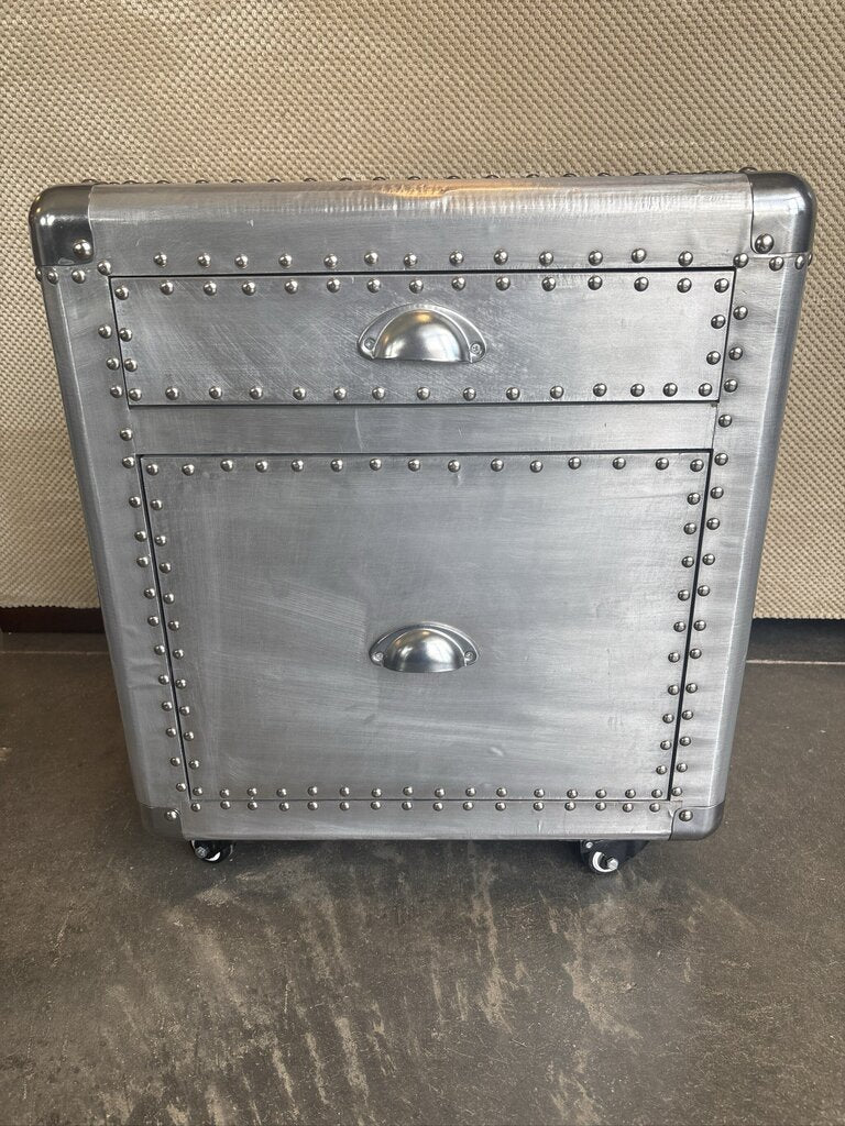 Aluminum Wrapped 2 Drawer Nightstand On Casters- 13.5X19X22- AS IS