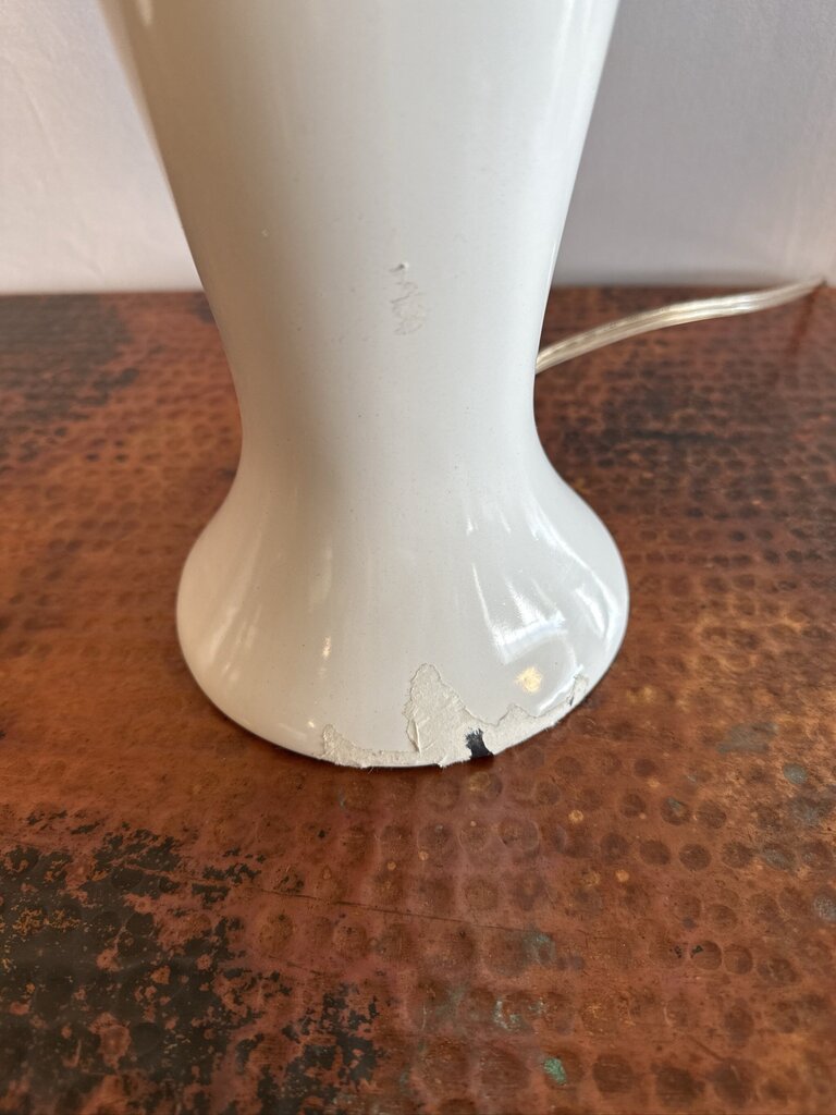 White Ceramic Shape Lamps W/ Blue & White Shades- 13X13X25- Pair