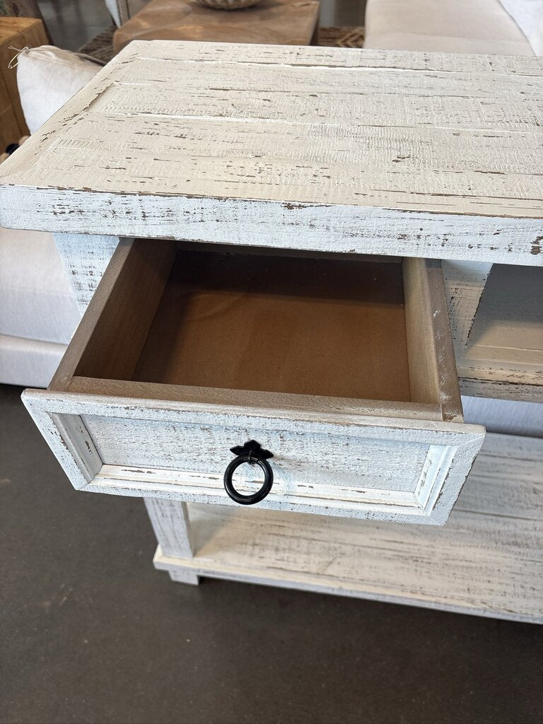 Rustic Distressed White Washed Wood Console- 56X16X35H
