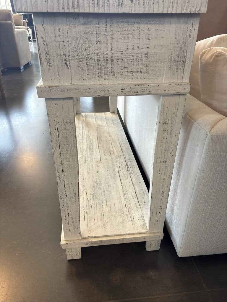 Rustic Distressed White Washed Wood Console- 56X16X35H