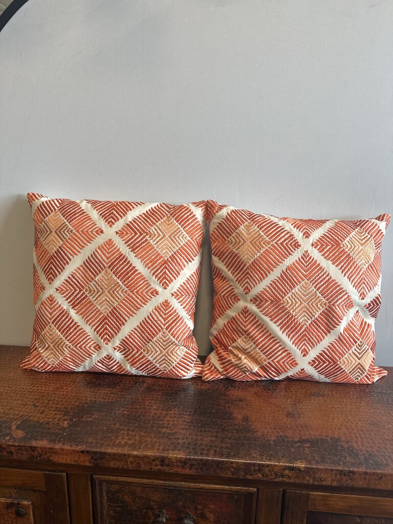 Pottery Barn Orange & Cream Geometric Pillow- 20X20