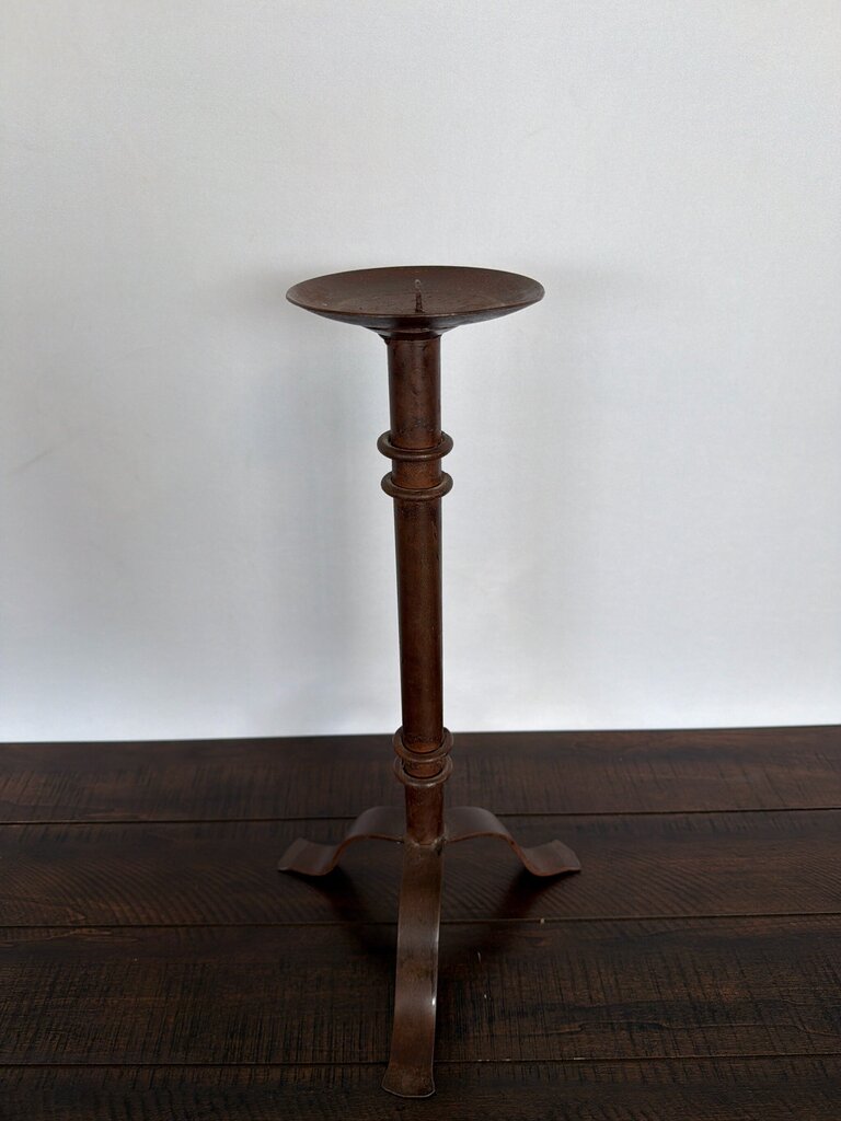 Wrought Iron Candlesticks W/ Cream Candles- Pair- 9X7X17H