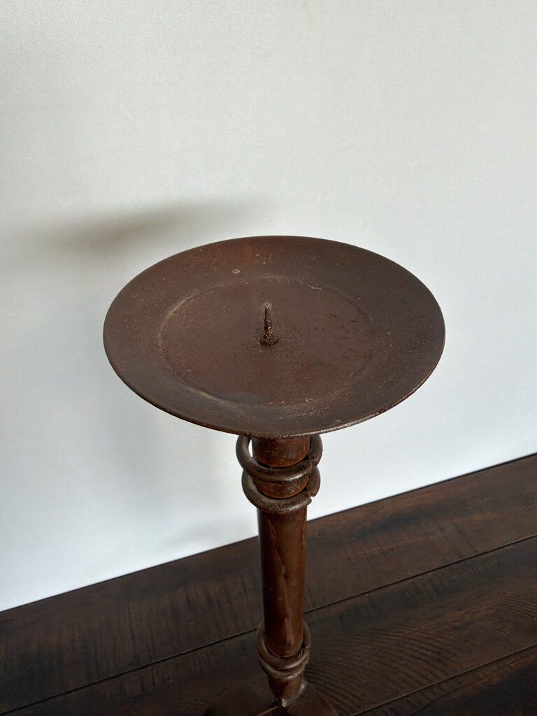 Wrought Iron Candlesticks W/ Cream Candles- Pair- 9X7X17H