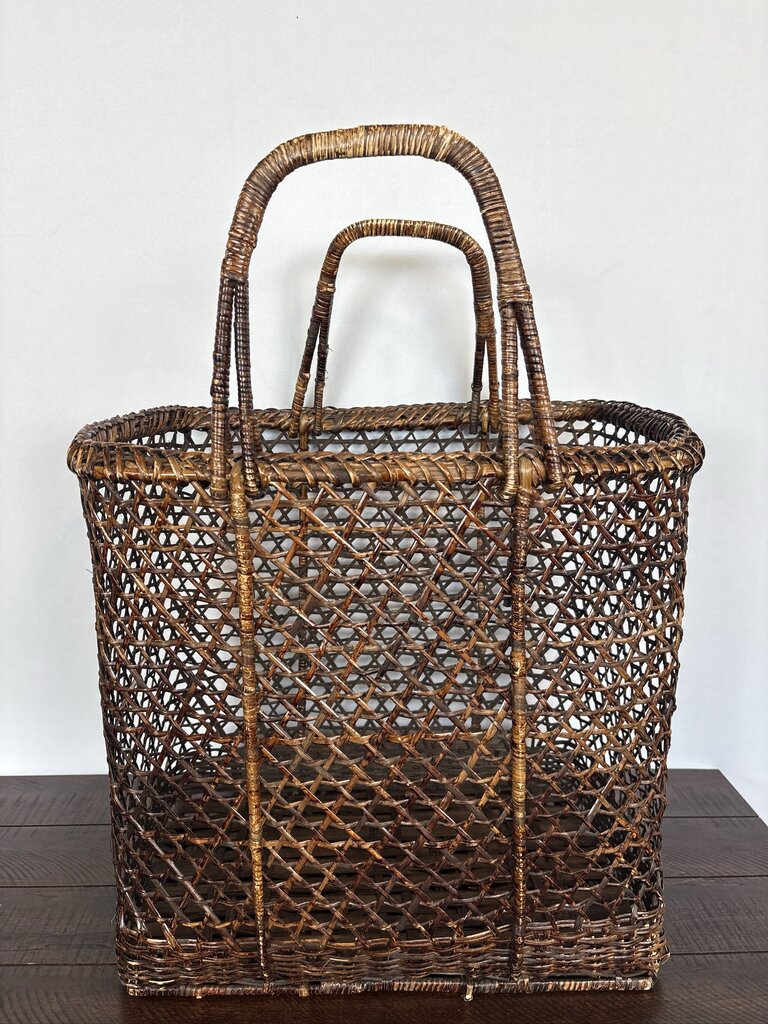 Vintage Rattan Basket W/ Handles - 18X14X25