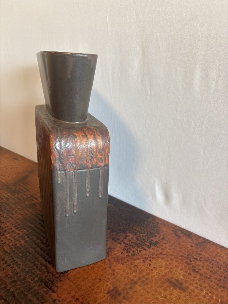 Brown Ceramic Vase W/Orange Accent Color- 4X11X15