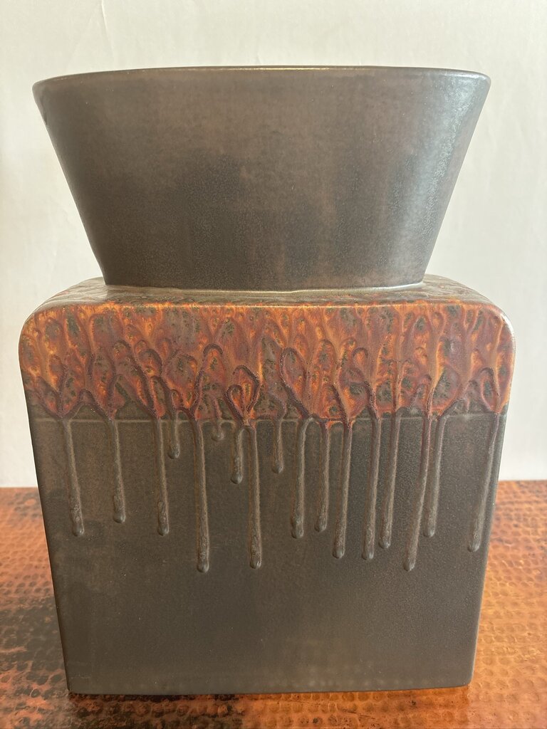 Brown Ceramic Vase W/Orange Accent Color- 4X11X15