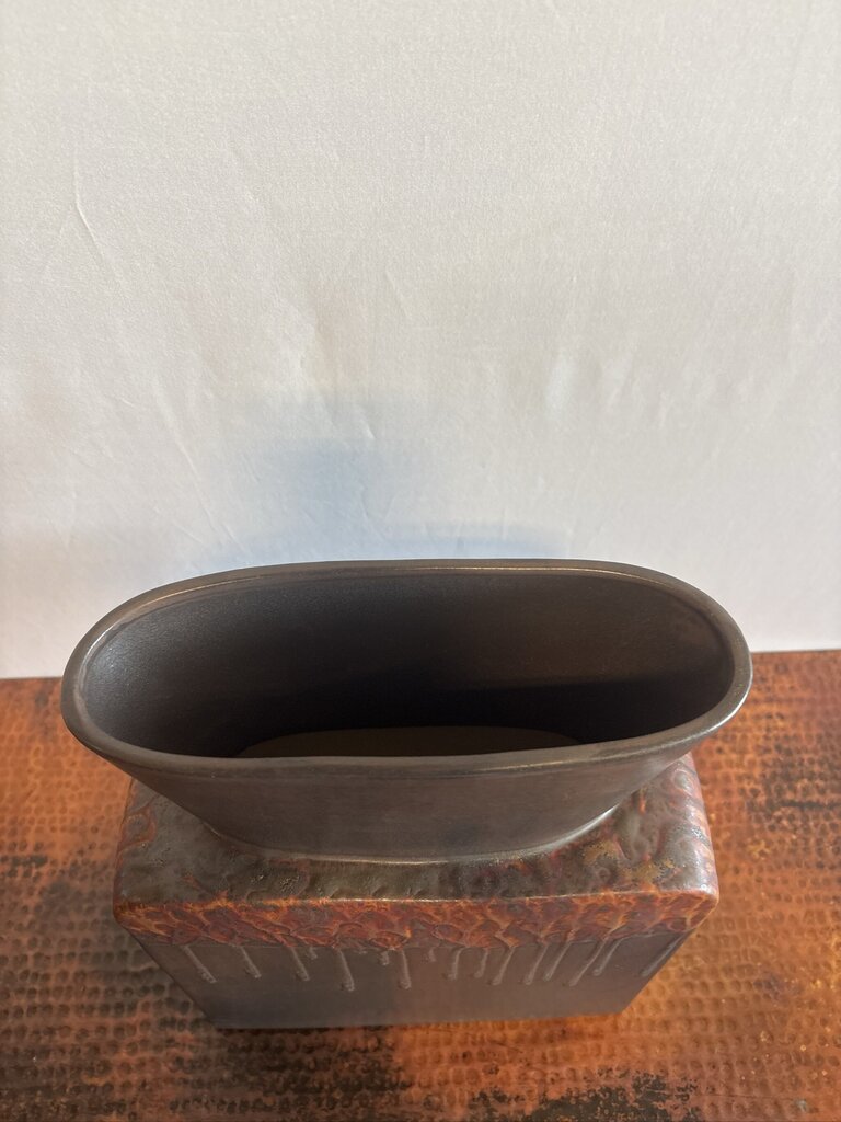 Brown Ceramic Vase W/Orange Accent Color- 4X11X15