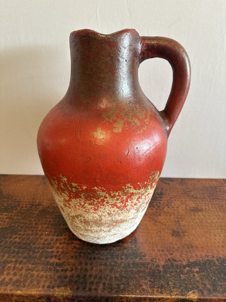 Rustic Orange & Cream Pitcher W// Handle- 11X10X17H