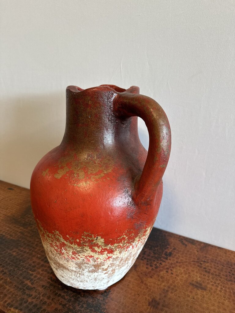 Rustic Orange & Cream Pitcher W// Handle- 11X10X17H