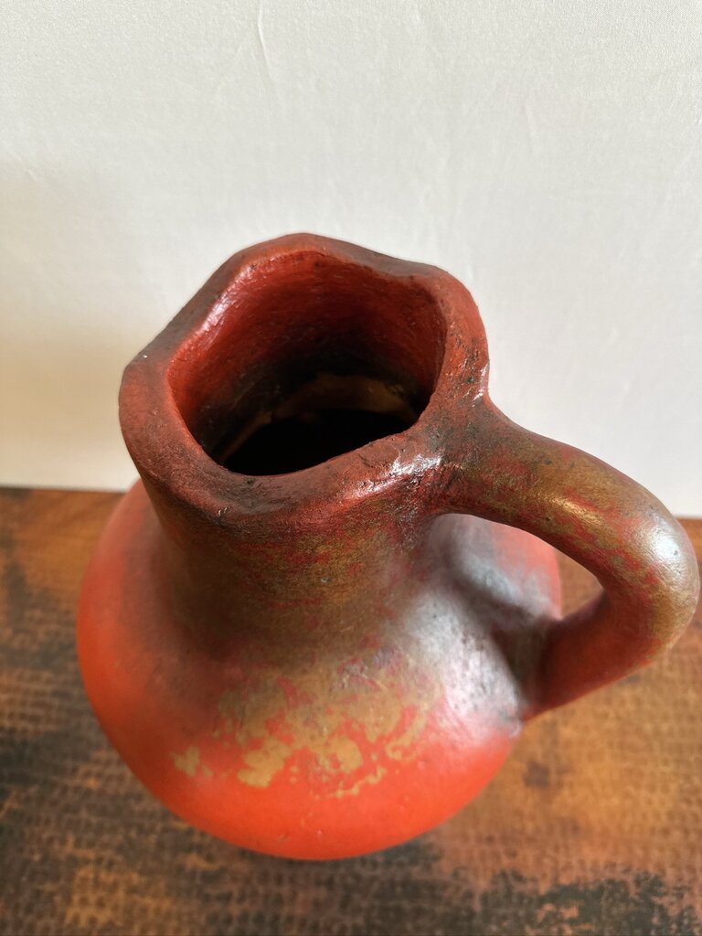 Rustic Orange & Cream Pitcher W// Handle- 11X10X17H