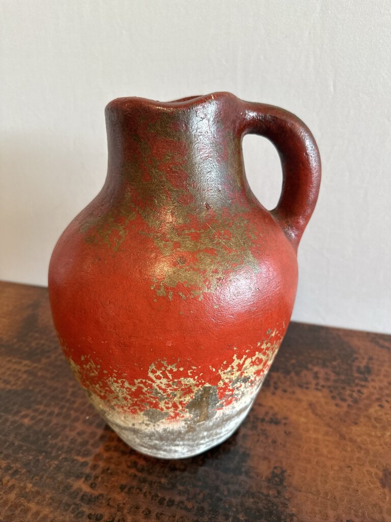 Rustic Orange & Cream Pitcher W/ Handle- 9X8X13