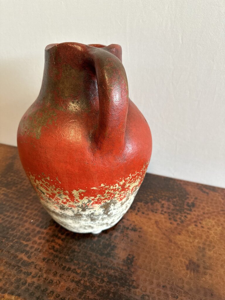 Rustic Orange & Cream Pitcher W/ Handle- 9X8X13