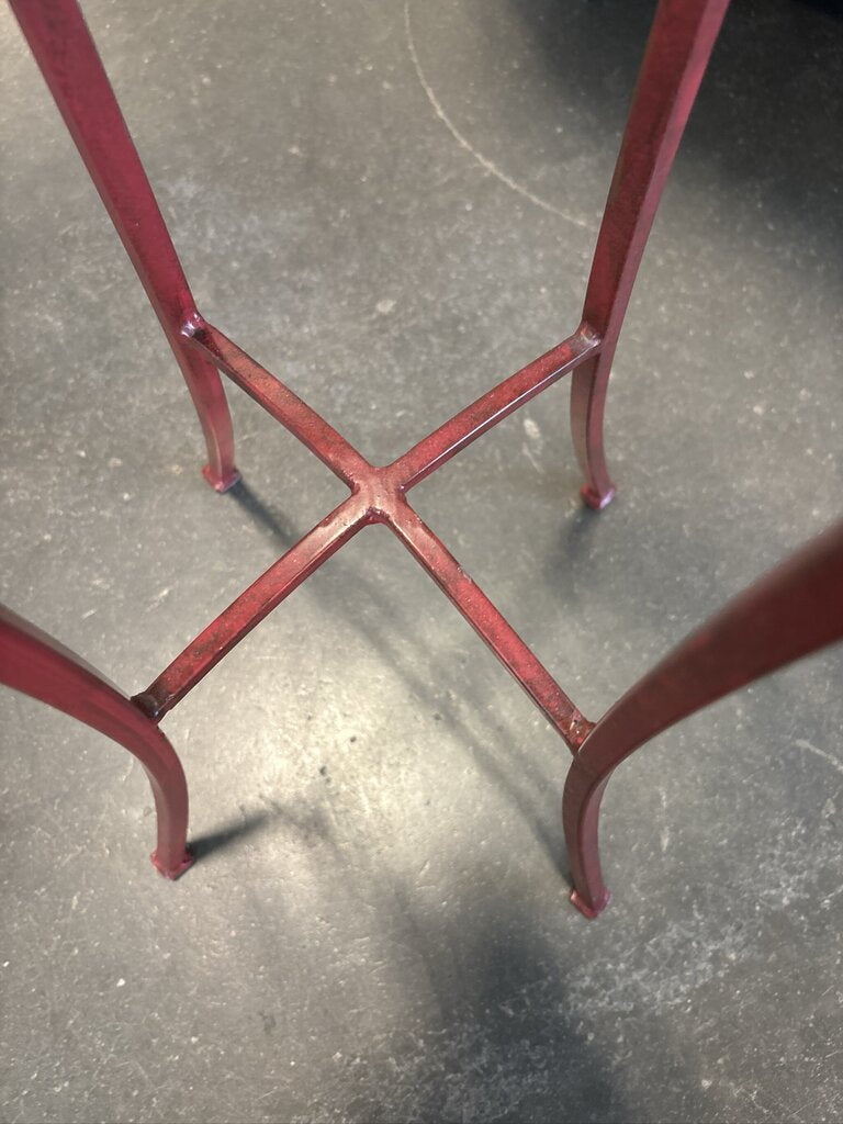 Red Metal Side Table W/ Glass Top- 12X12X32H