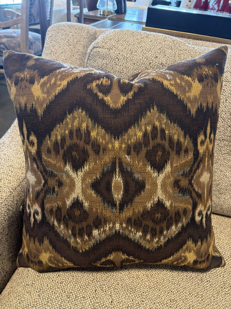 Ikat Brown & Gold Down Pillow- 18X18
