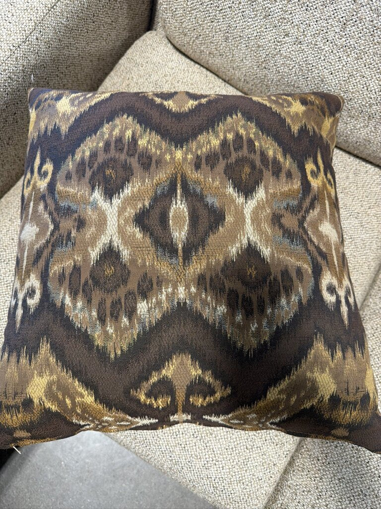 Ikat Brown & Gold Down Pillow- 18X18