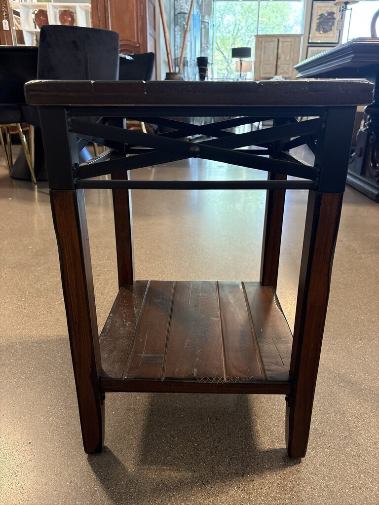 Rustic Wood Side Table W/ Metal Accents- 14X14X21H