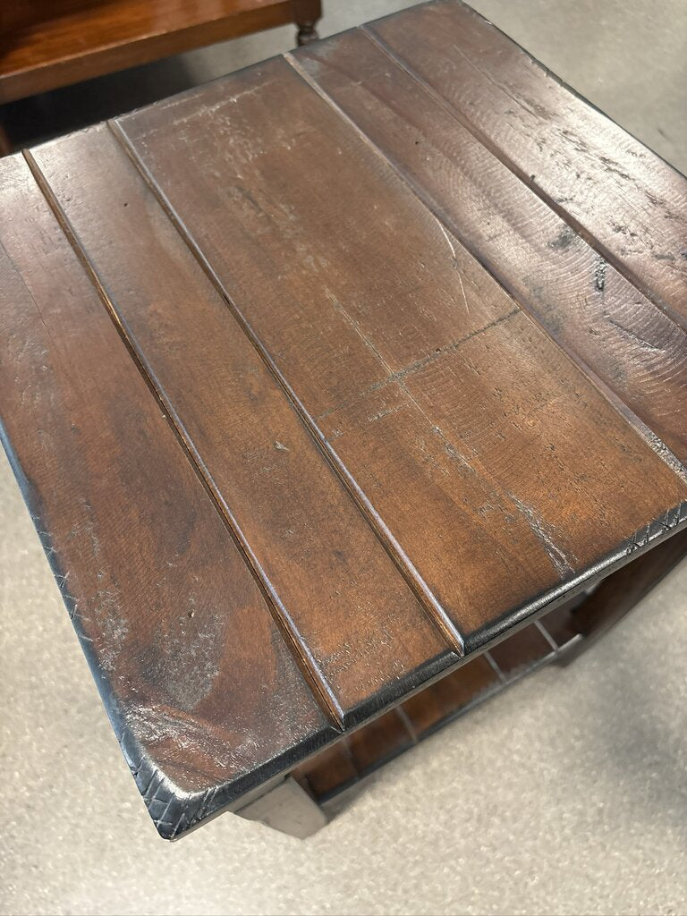 Rustic Wood Side Table W/ Metal Accents- 14X14X21H