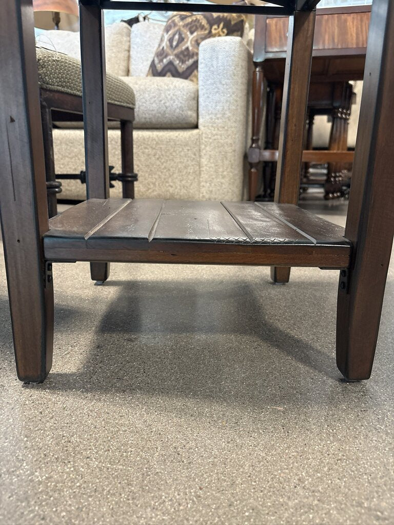 Rustic Wood Side Table W/ Metal Accents- 14X14X21H